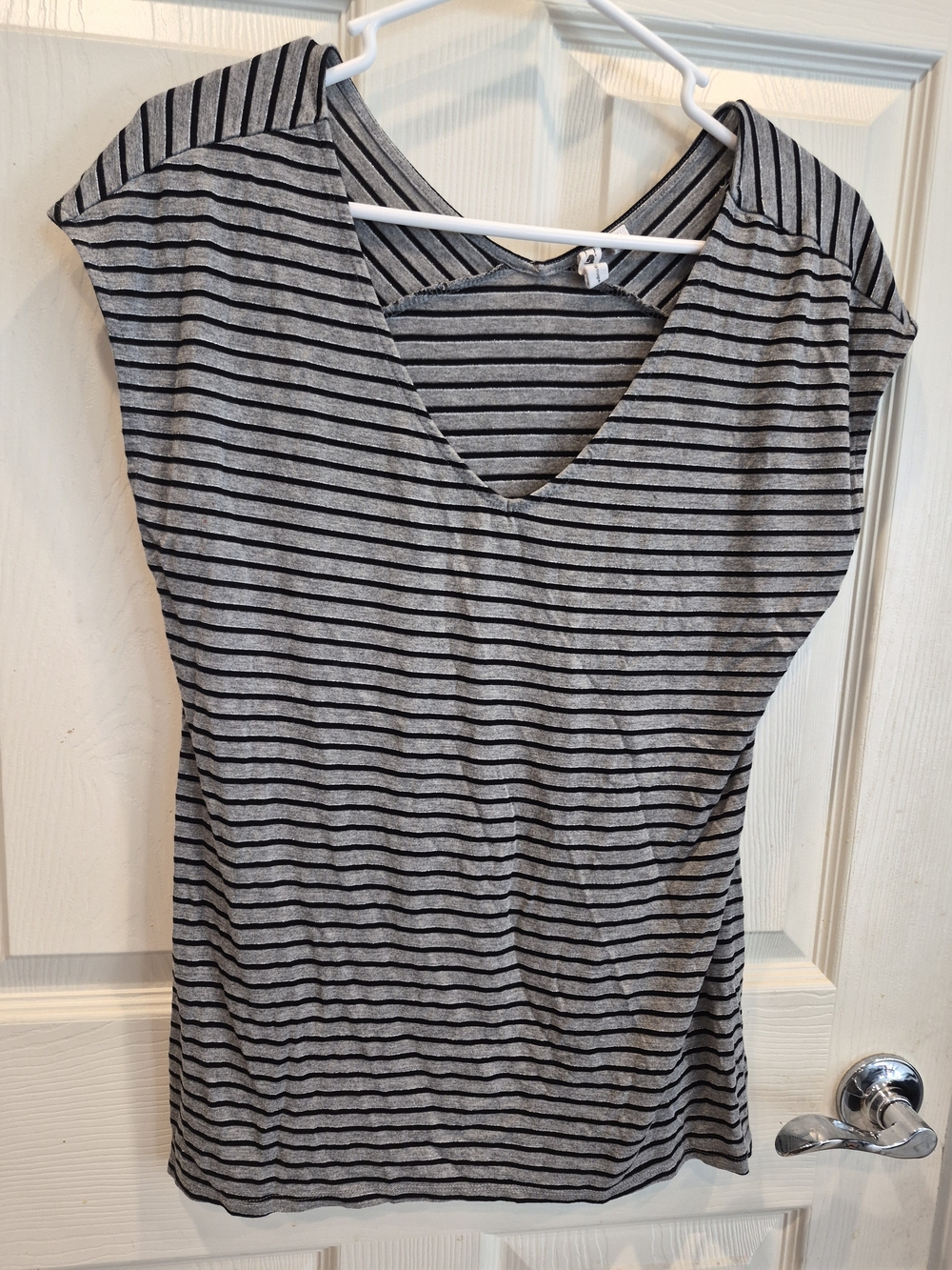 5/25 Striped V-Neck Women’s Top - Gray and Black